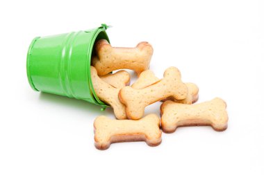 Beyaz arka planda izole edilmiş ev yapımı köpek bisküvileri.