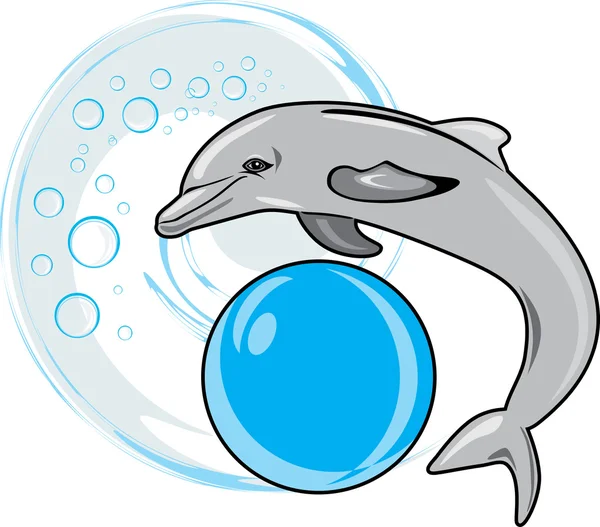 Delphin mit Ball — Stockvektor