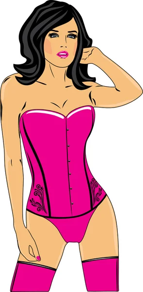 Donna in un corsetto rosa — Vettoriale Stock