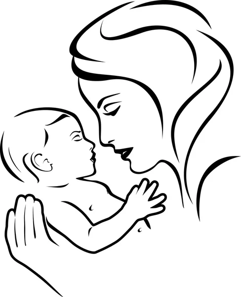 Bebé y madre. Blanco y negro — Vector de stock