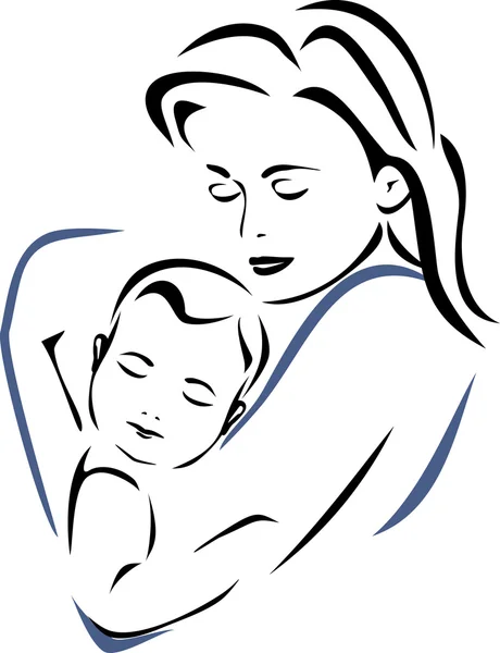 Bebé y madre. Esquema de dibujo — Vector de stock