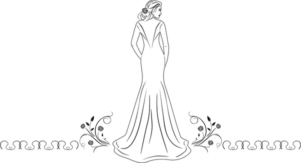 Beautiful woman in a long dress. Icon for fashion design — Stock Vector