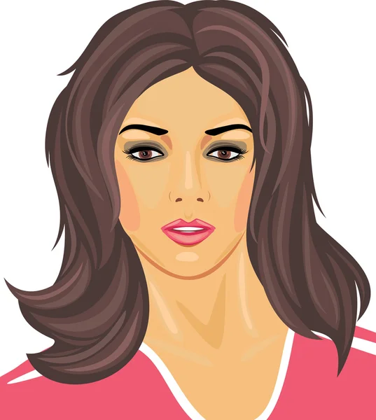 Portrait of a beautiful brunette in a pink t-shirt — Stock Vector