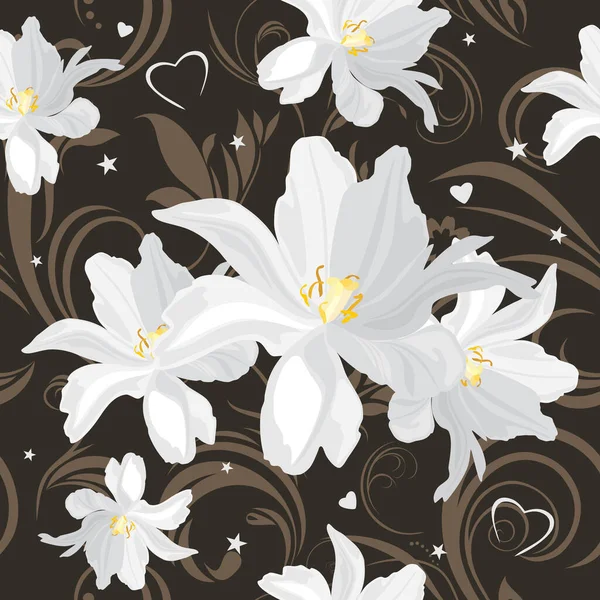 Tulipes Blanches Sur Fond Ornemental Modèle Festif Sans Couture — Image vectorielle