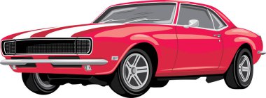 Retro parlak kırmızı araba beyaz üzerinde izole