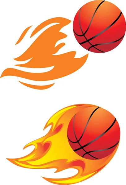 Bolas Baloncesto Llamas Aisladas Blanco — Vector de stock