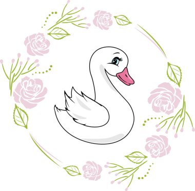 Etkinlik tasarımı için çiçek çerçeveli şirin kuğu bebek