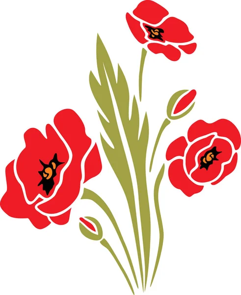 Blooming Poppies Flat Design — Stockový vektor