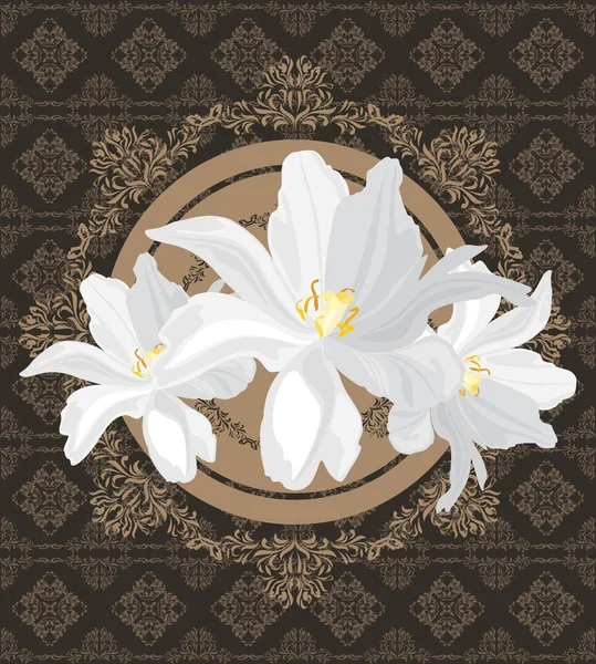 Seamless Vintage Pattern White Tulips Festive Ornamental Background — Stock Vector