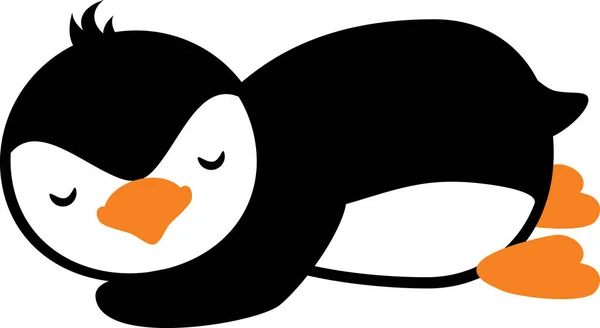 Gracioso Pingüino Perezoso Dibujo Plano Simple — Vector de stock