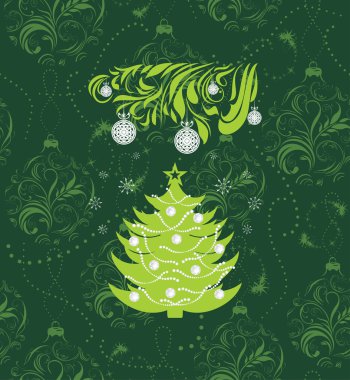 Stilize Noel ağacına gelin teli ve süs topları ile sorunsuz arka plan