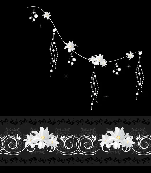 Decoratieve elementen met witte tulpen op zwarte achtergrond — Stockvector