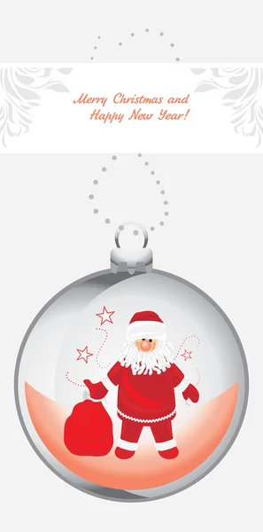 Bola de Navidad con Santa Claus. Tarjeta de felicitación — Vector de stock