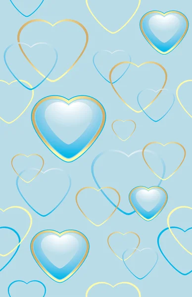 Fondo azul sin costuras con corazones para envolver — Vector de stock