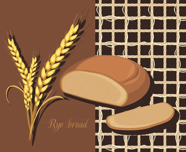 Pan de centeno y espigas de trigo. Etiqueta de diseño — Vector de stock
