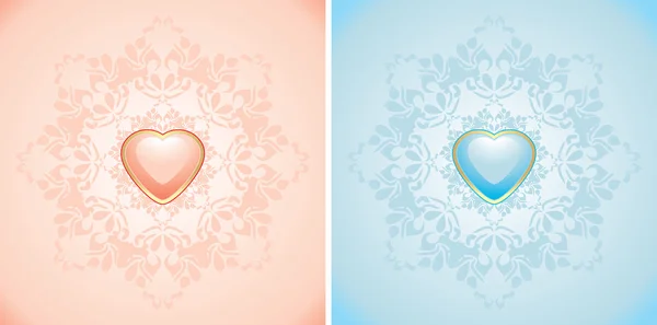 Elementos decorativos con corazones rosados y azules — Vector de stock