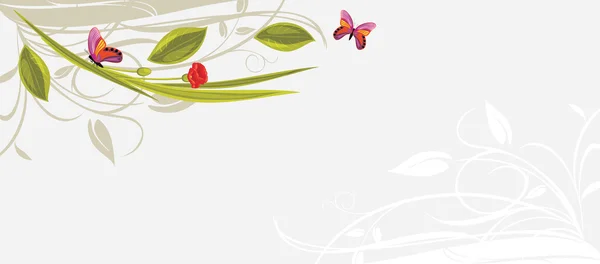 Fondo floral decorativo con mariposas — Vector de stock