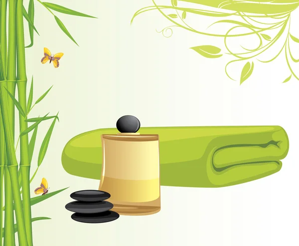 Aromatyczny olej i bambusowy ręcznik — Wektor stockowy