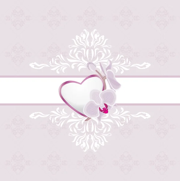 Ornamental light purple background with heart and orchid — Stock Vector