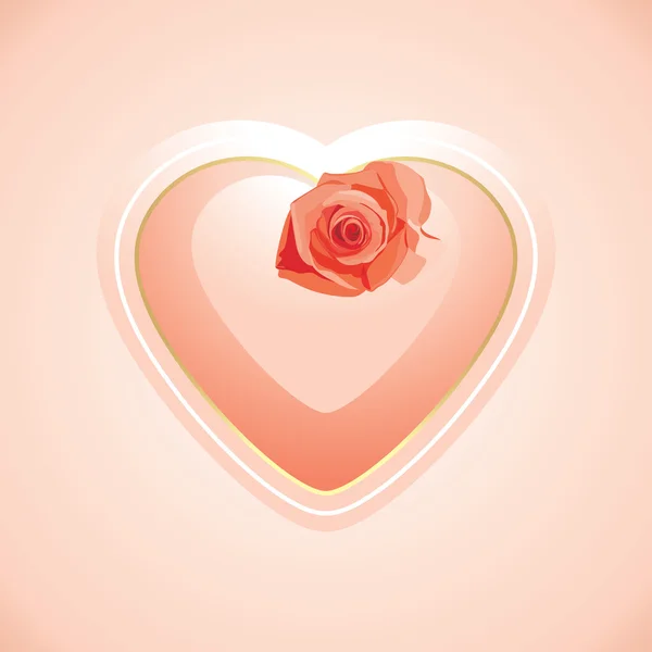 Coeur avec rose sur le fond rose — Image vectorielle