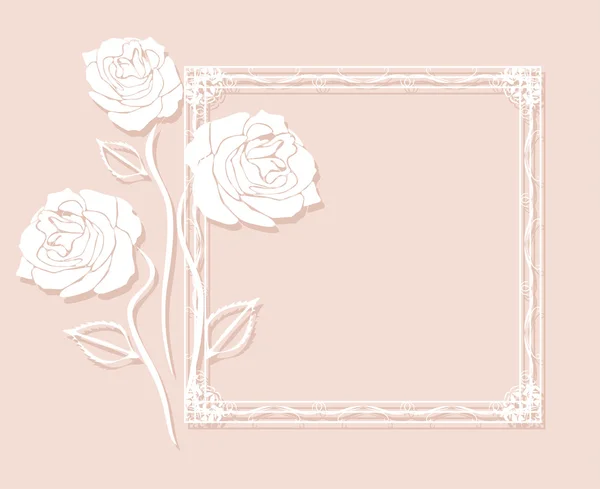 Ornamental frame with stylized roses on the pink background — Stock Vector