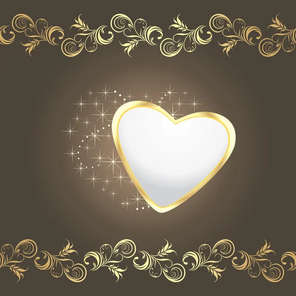 Shining heart on the dark brown decorative background — Stock Vector