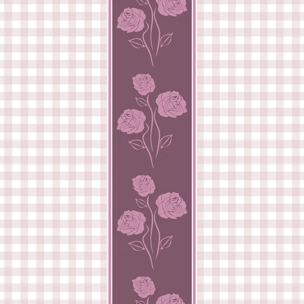 Seamless checkered background with purple stylized roses — Stock Vector