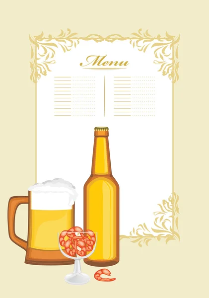 Beer with shrimps. Menu template — Stock Vector