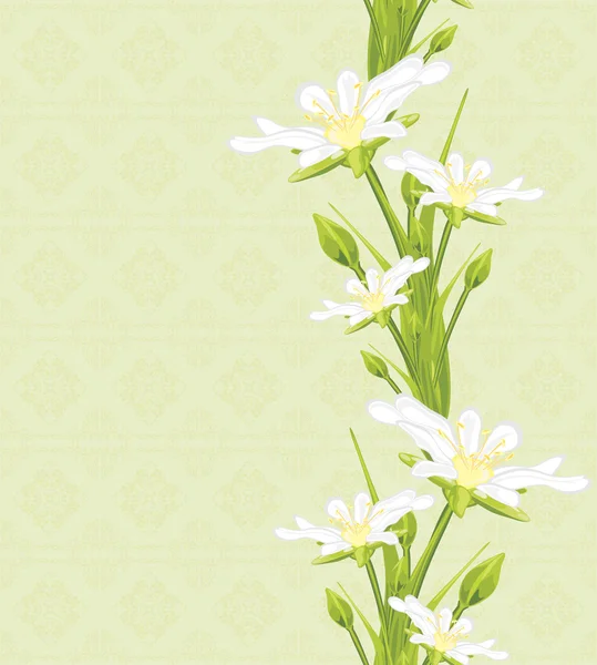 White spring flowers on the seamless ornamental background — Stock Vector