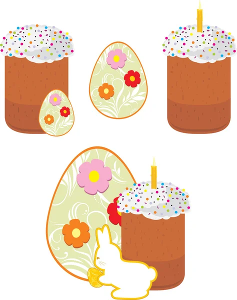 Pastel de Pascua y huevos de Pascua aislados en el blanco — Vector de stock