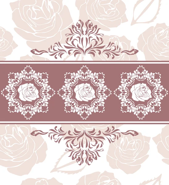 Ornamental border with roses on the seamless floral background — Stock Vector