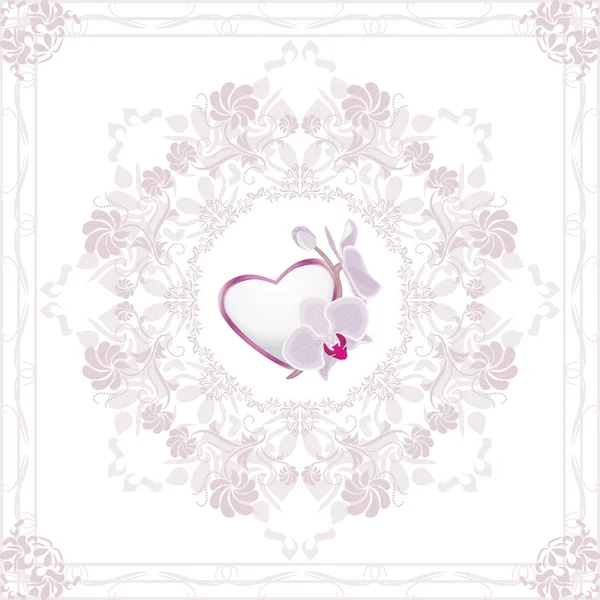 Elemento ornamentale con cuore e orchidea per il giorno di San Valentino — Vettoriale Stock