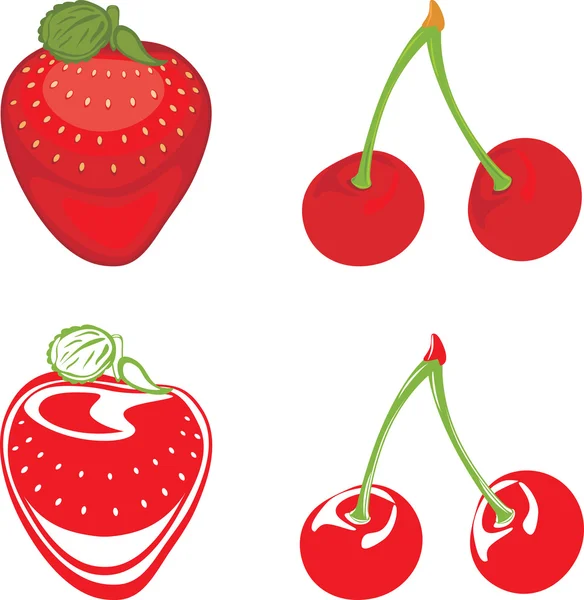 Aardbei en cherry geïsoleerd op de witte — Stockvector