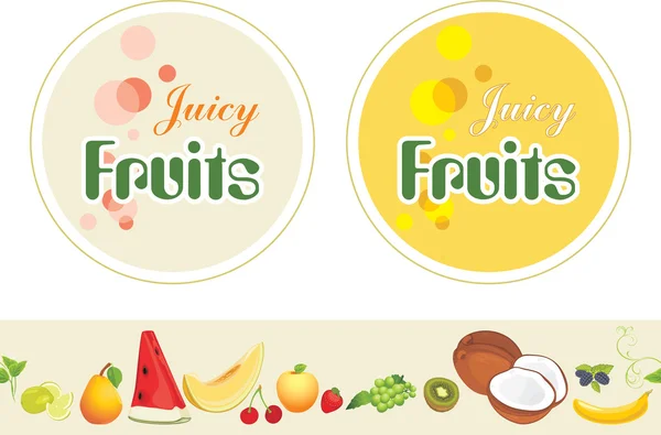 Frutas jugosas. Etiquetas y borde para el diseño — Vector de stock