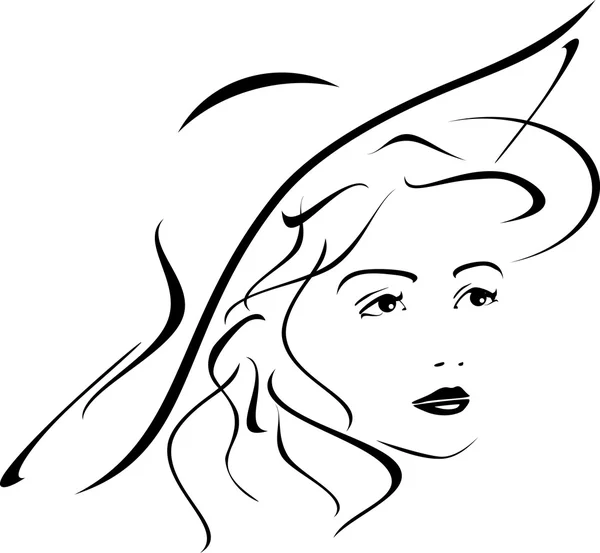 Retrato de dama de sombrero. Icono para el diseño — Vector de stock