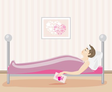 Elinde bir kitapla yatakta yatan hasta bir kadın