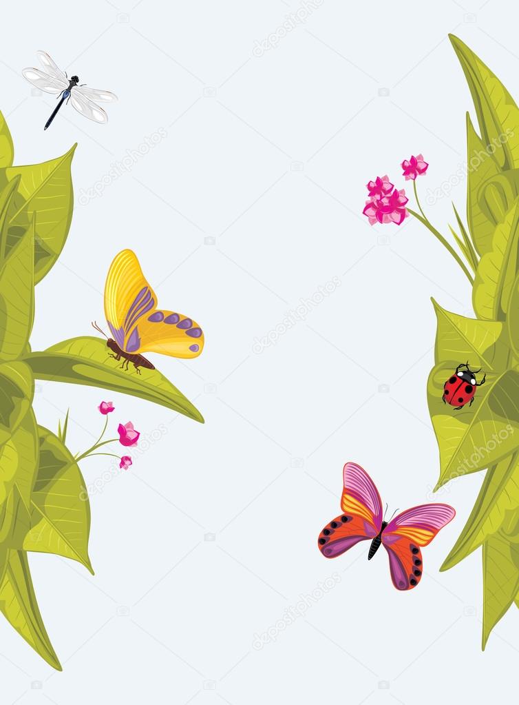 Insects and flowers. Background for design