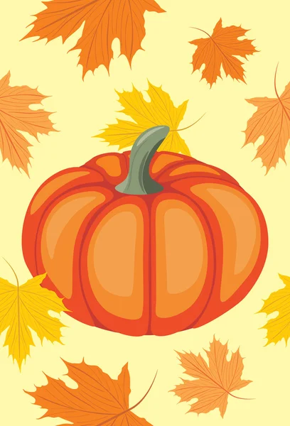 Seamless background with pumpkin and maple leaves — Stock Vector