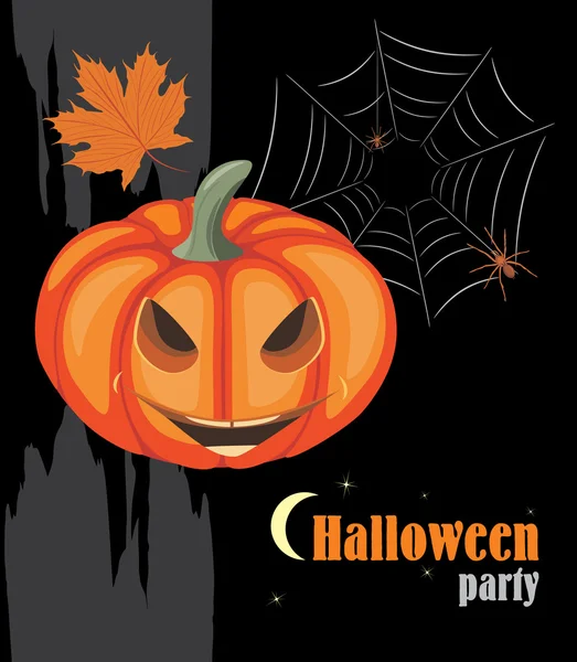 Halloween pumpkin and spiders. Halloween party — Stock Vector