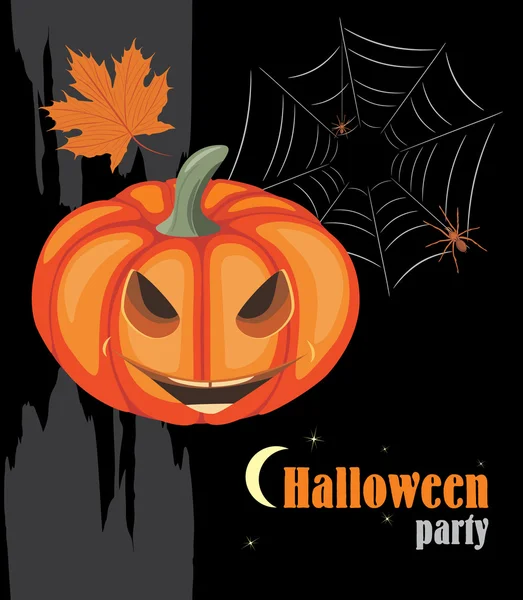 Calabaza de Halloween y arañas. Fiesta de Halloween — Vector de stock