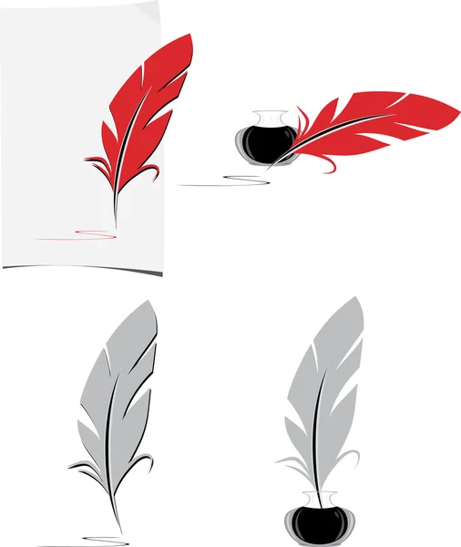 Feather and inkwell. Elements for the literary design — Stock Vector