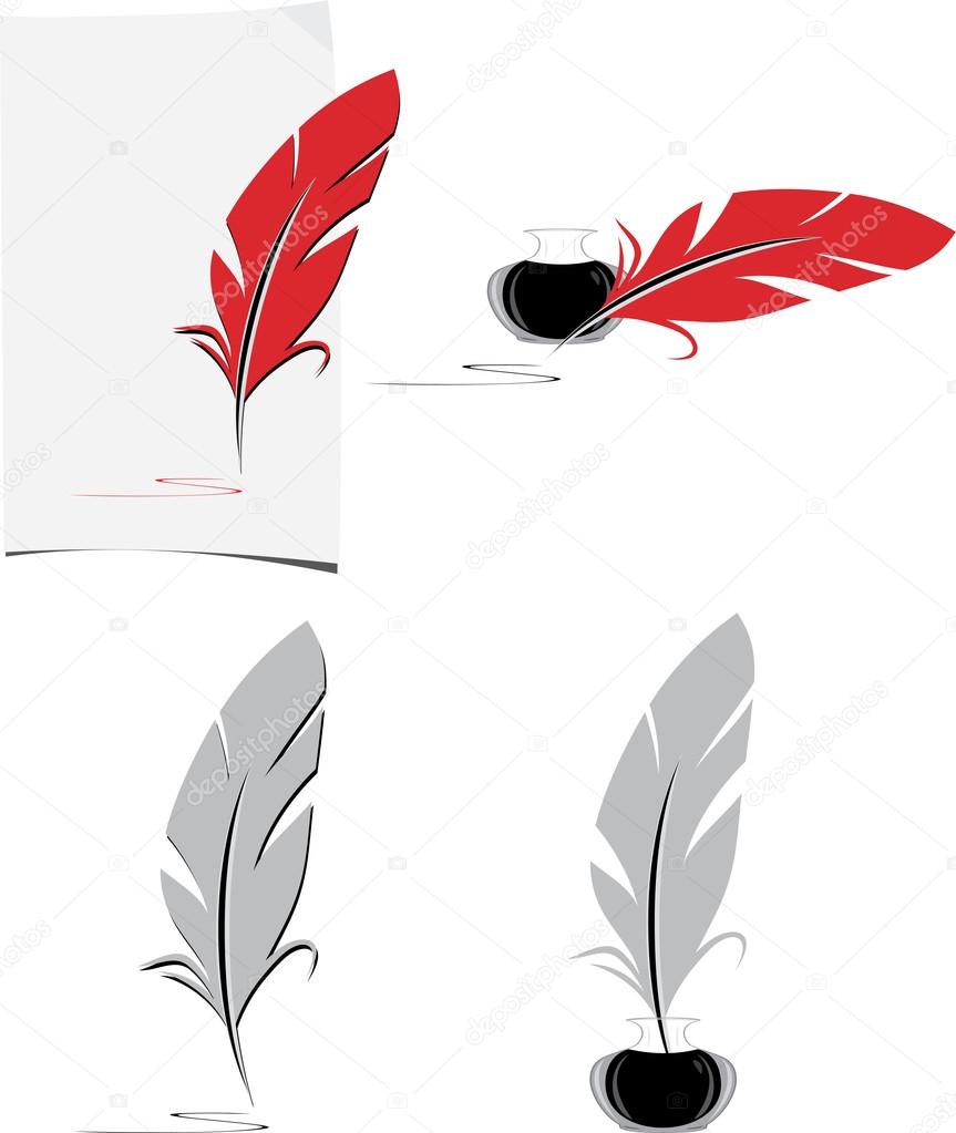 Feather and inkwell. Elements for the literary design