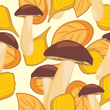 Yaprakları ve mantar. Dikişsiz sonbahar arka plan