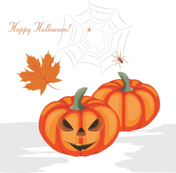 Halloween pumpkins and spiders. Greeting postcard — Stock Vector