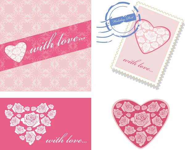 Decorative elements with pink hearts for event design — Stock Vector