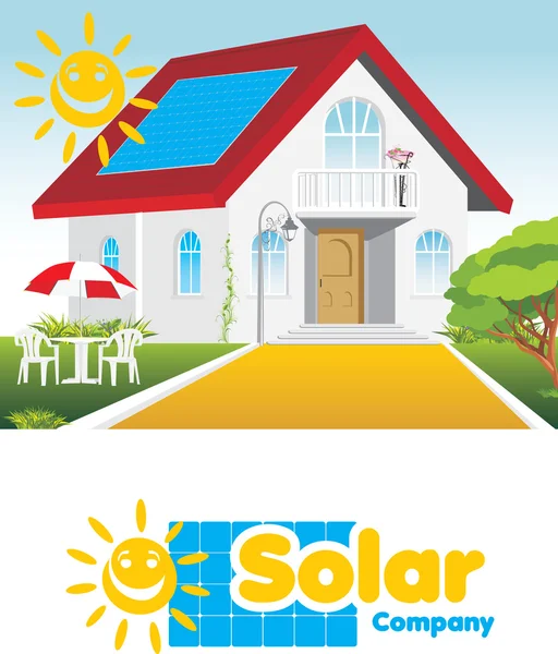 Compañía solar. Concepto y logotipo — Vector de stock