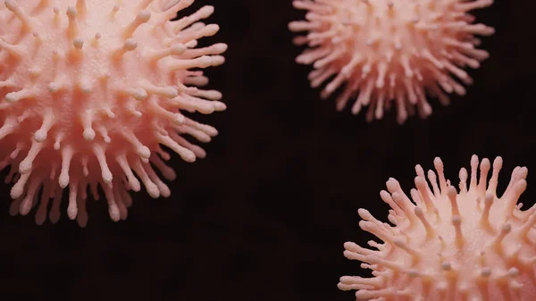 Bacteria cell close-up on a dark red background.