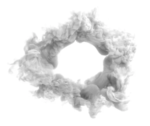 Circle made of white smoke close-up on a white background.