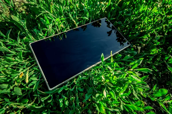 Telefoon op het gras. — Stockfoto