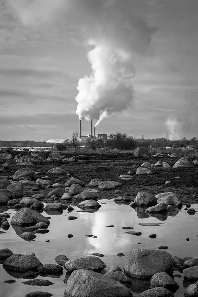 Monochromatic landscape of poisonous factory on Swedish coast — Stock Photo, Image